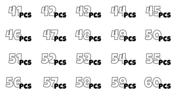 套件件数 从41到60个Pcs包装标签集合 产品包装中的连续量项贴纸 卡通风格的图标轮廓 矢量孤立的脑图解 — 图库矢量图片