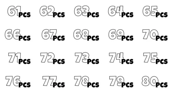 套件件数 从61到80个Pcs包装标签集合 产品包装中的连续量项贴纸 卡通风格的图标轮廓 矢量孤立的脑图解 — 图库矢量图片