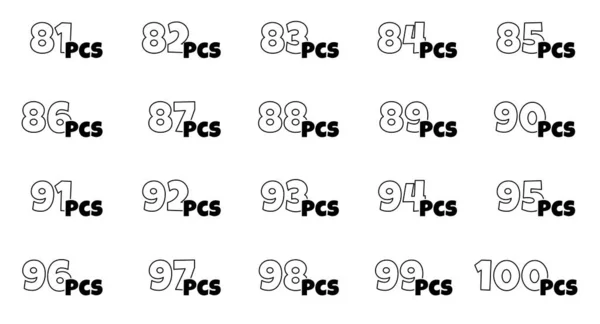 套件件数 从81到100个Pcs包装标签集合 产品包装中的连续量项贴纸 卡通风格的图标轮廓 矢量孤立的脑图解 — 图库矢量图片
