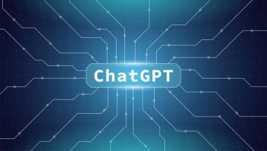 Modern vektör afişi ChatGPT. OpenAI GPT teknolojisini kullanan yapay zekâlı sohbet robotu ve kusursuz dijital iletişim için yapay genel zeka konsepti. EPS illüstrasyonu