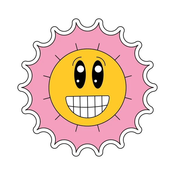 Hippie Χαμομήλι Χαμογελαστός Χαρακτήρας Καλές Δονήσεις Αστεία Ρετρό Μαργαρίτα Μασκότ — Διανυσματικό Αρχείο