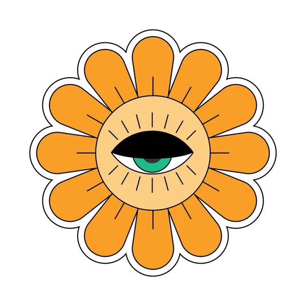 具有嬉皮士洋甘菊的性格开朗 复古雏菊吉祥物与花的头和眼睛 Boho复古卡通风格植物 时尚的Y2Y流行文化花卉设计 离散性矢量肌元件 — 图库矢量图片