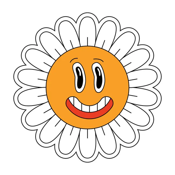 Χίππυ Χαμομήλι Χαμογελαστό Χαρακτήρα Funky Σχεδιασμό Ρετρό Μαργαρίτα Μασκότ Κεφάλι — Διανυσματικό Αρχείο