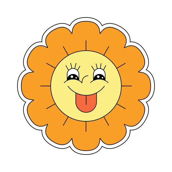 Hippie Groovy Χαμομήλι Smiley Χαρακτήρα Καλές Δονήσεις Ρετρό Μαργαρίτα Λουλούδι — Διανυσματικό Αρχείο