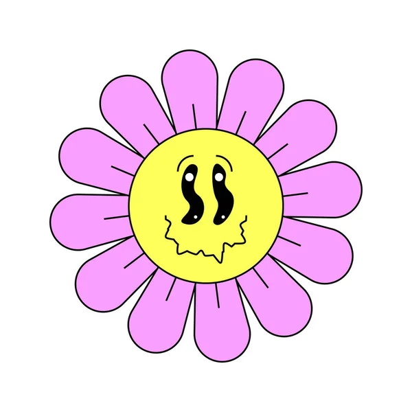 Hippie Groovy Χαμομήλι Smiley Παράξενο Χαρακτήρα Καλές Δονήσεις Ρετρό Μαργαρίτα — Διανυσματικό Αρχείο