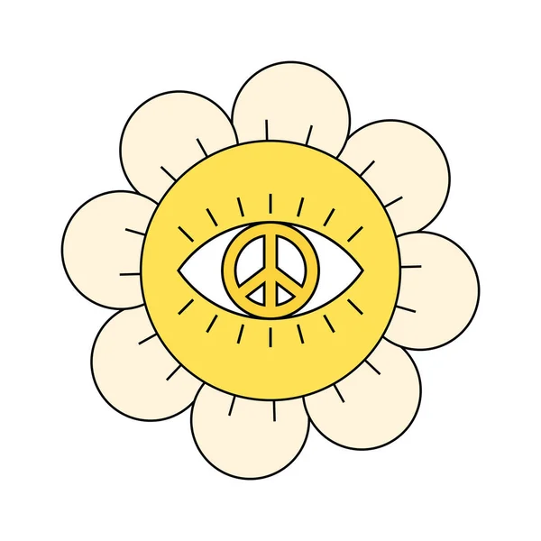 Πινακίδα Ειρήνης Υπέροχο Χαμομήλι Στυλ Χίππης Μαργαρίτα Χίπης Ανθοκέφαλος Φέρνει — Διανυσματικό Αρχείο