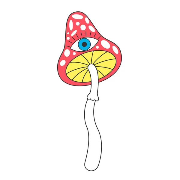 Retro Groovy Trippy Mushroom Eye Hippie Psychedelic Fly Agaric Fungus — Stock Vector