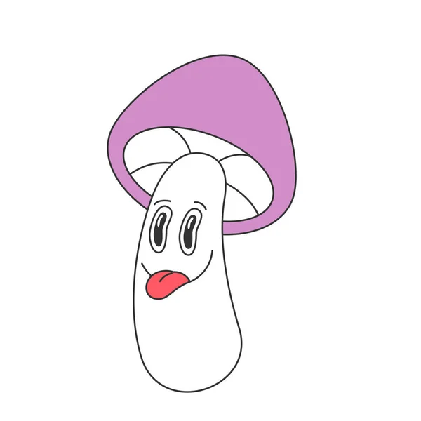Personagem Cogumelos Trippy Groovy Retro Cara Engraçada Sair Língua Hippie — Vetor de Stock