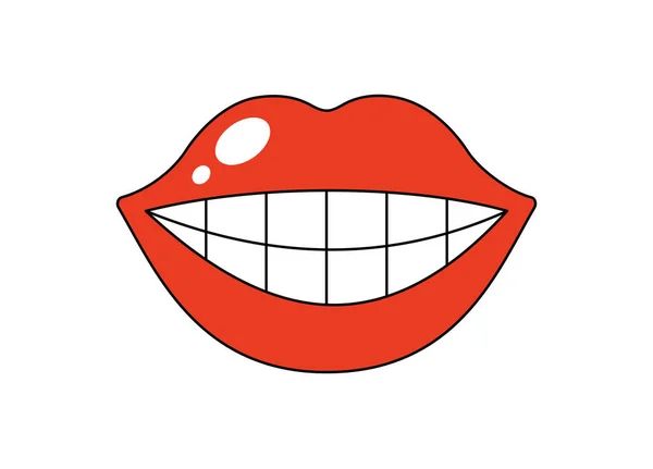 Retro Groovy Usměvavá Ústa Lesklými Bílými Zuby Velké Baculaté Lesklé — Stockový vektor
