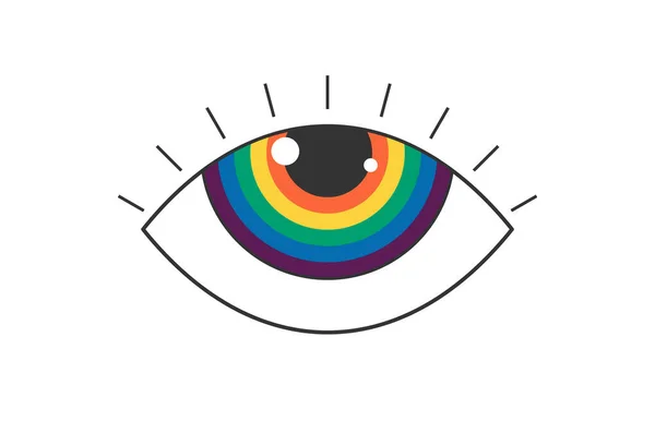 Retro Groovy Boho Open Rainbow Color Eye Psychedelisches Hippie Abzeichen — Stockvektor