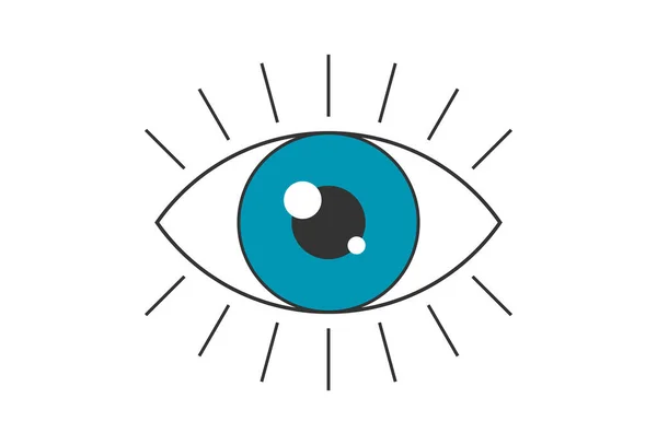 Boho Retro Olho Azul Aberto Com Pestanas Raios Design Estilo — Vetor de Stock