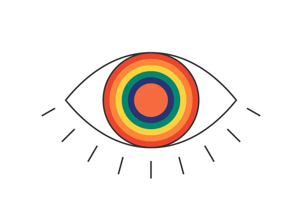 Retro Groovy Boho Açık Gökkuşağı Renk Göz Psikedelik Hippi Tarzı — Stok Vektör