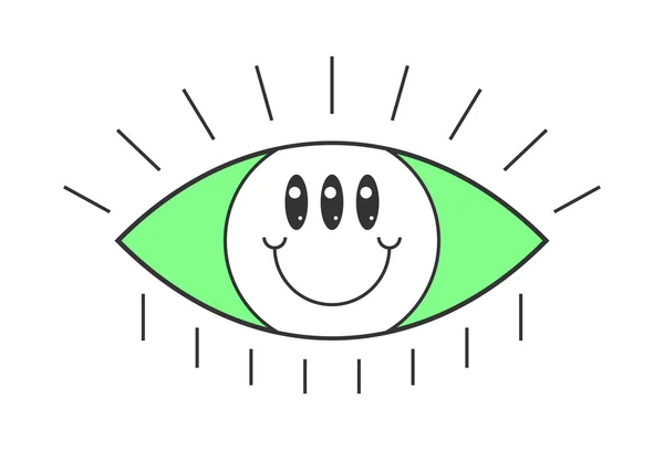 Retro Otevřené Oko Usměvavou Tváří Psychedelický Groovy Hippie Styl Bizarní — Stockový vektor