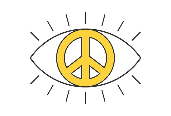 Ρετρό Ανοιχτό Μάτι Σημάδι Ειρήνης Ψυχεδελικό Groovy Hippie Στυλ Παράξενο — Διανυσματικό Αρχείο