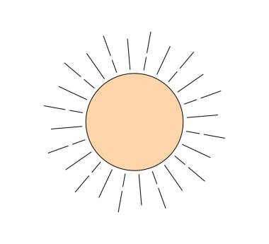 Retro moda, parlak güneş. Doğrusal ışınları olan psikedelik hippi eski güneş elementi. Soyut klasik hippi çıkartması. Moda y2k pop kültürü veya boho tasarımı. Vektör yazdırır