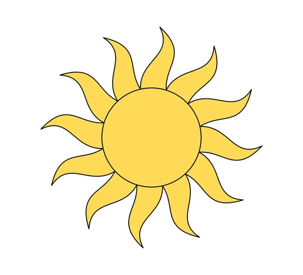 レトロなグルービースタイルのツイスト光沢のある太陽 サイケデリックヒッピーの古い太陽の夏の要素 要約ヴィンテージハッピー明るいステッカー トレンディーなY2KポップカルチャーやBohoプリントデザイン ベクトルエプス密教のシンボル — ストックベクタ