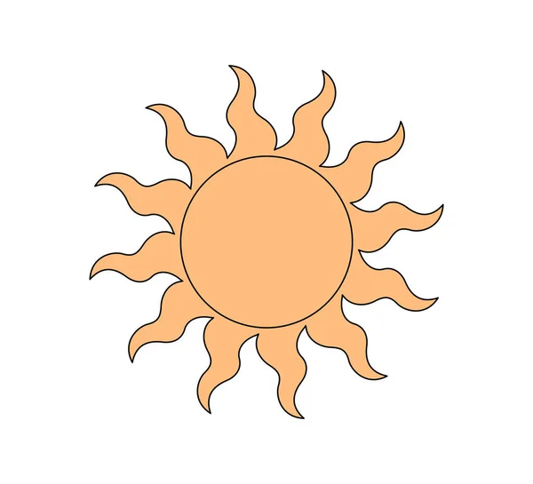 レトロなグルービースタイルのツイスト光沢のある太陽 サイケデリックヒッピーの古い太陽の夏の要素 要約ヴィンテージハッピー明るいステッカー トレンディーなY2KポップカルチャーやBohoプリントデザイン ベクトルEpsヒップスターサクラルシンボル — ストックベクタ