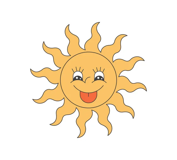 Ретро Грув Солнечный Сумасшедший Характер Психоделический Хиппи Смешной Солнечный Талисман — стоковый вектор
