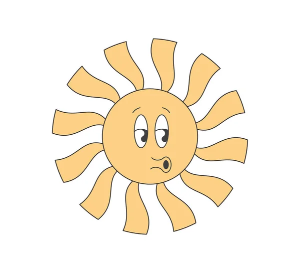 Retro Groovy Веселый Солнечный Персонаж Психоделический Хиппи Смешной Солнечный Талисман — стоковый вектор