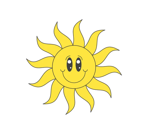 レトロなグルービー明るい太陽の文字 サイケデリックヒッピーファンキーソーラーマスコット 要約ヴィンテージ幸せな面白い笑顔ステッカー トレンディーなY2Kポップカルチャーは日当たりの良いヒップスターシンボル笑顔 ベクトルエプス Print — ストックベクタ