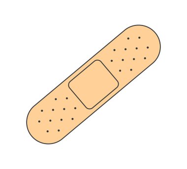 Retro moda yara bandı. Klasik hippi çizgi film yapıştırıcı sıva sembolü. Hippi stili y2k vektörü izole bandaj çizimi