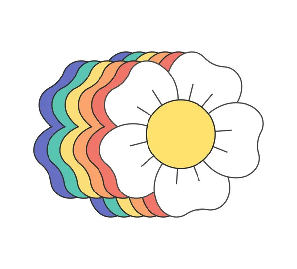 Ρετρό Groovy Λουλούδι Μαργαρίτα Πολύχρωμο Ουράνιο Τόξο Χρωματιστό Ίχνος Vintage — Διανυσματικό Αρχείο