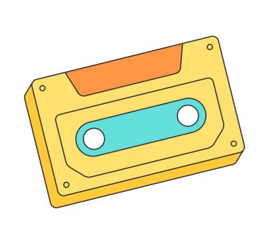 Retro groovy ses kaseti. Klasik hippi çizgi film medya stereo müzik etiketi. Hippi stili y2k funky vektörü resimlemeyi izole eder