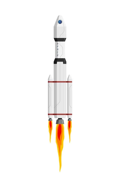 ロケット宇宙船は宇宙探査ミッションに出発します スペースクラフトシャトルフラットベクトル絶縁Epsイラスト — ストックベクタ