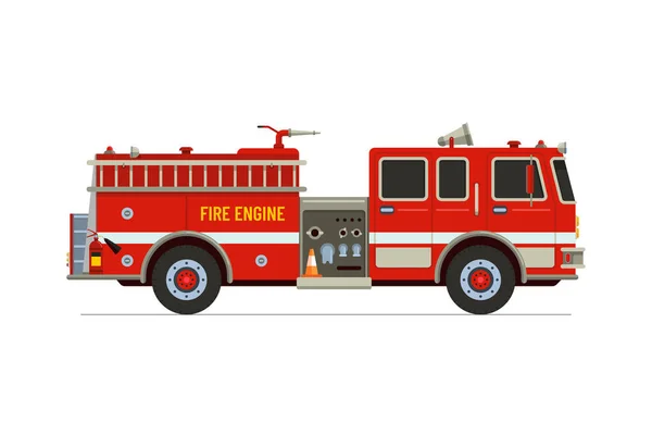Fire Engine Truck Front View Firetruck Car Siren Alarm Water — Stock Vector