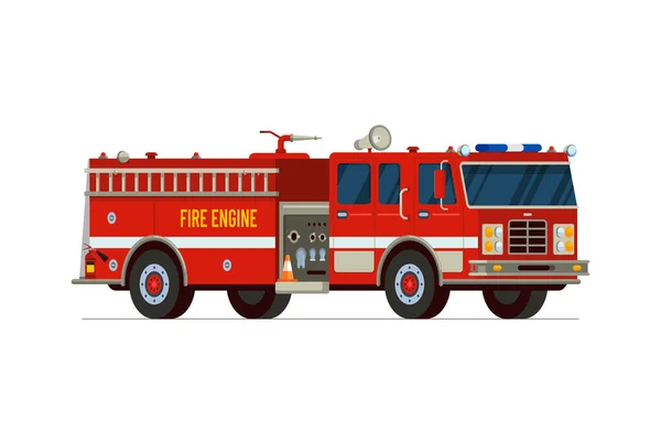 Пожарная Машина Изометрический Вид Спереди Пожарная Машина Сиреной Сигнализацией Водяным — стоковый вектор