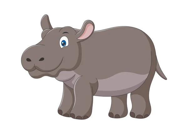 Cute Cartoon Hippo Drawing African Baby Wild Animal Smiling Hippopotamus — Stock Vector