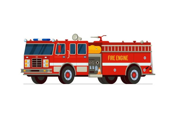 Brandweerwagen Isometrische Zijaanzicht Brandweerwagen Met Alarm Sirene Watertank Slang Brandweerwagen — Stockvector