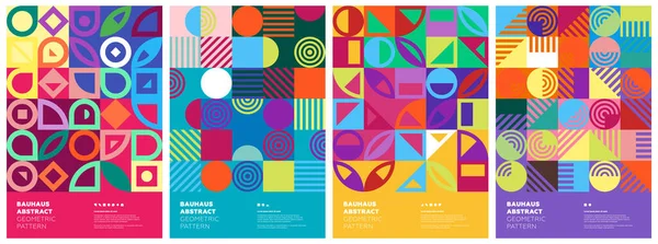 Abstract Geometric Bauhaus Artworks Simple Shapes Combination Poster Set Memphis — Stock Vector