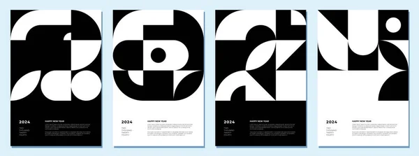 Abstraktní Kombinace Geometrických Bauhaus Tvarů 2024 Happy New Year Poster — Stockový vektor