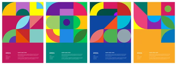 Αφηρημένη Γεωμετρική Bauhaus Σχήματα Συνδυασμός 2024 Ευτυχισμένο Νέο Έτος Αφίσα — Διανυσματικό Αρχείο