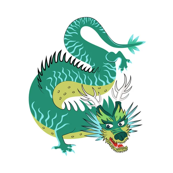 Stock vector Traditional Chinese green dragon zodiac sign. Asian sacred symbol of goodness and power. Japanese ancient animal vector illustration isolated on white background