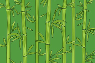 Bambu ormanları. Yeşil çizgi film çalılıkları. Doğal yatay pankart. Vektör illüstrasyonu