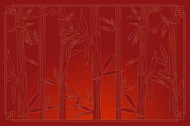 Bambu ormanları. Çin ya da Japon tarzı kırmızı çalılıklar. Doğal yatay pankart. İllüstrasyon istiyor