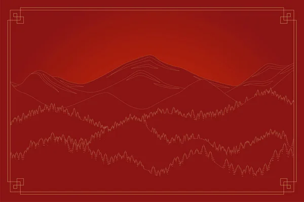 Гірський Ландшафт Червоні Гори Китайському Або Японському Стилі Природний Горизонтальний — стоковий вектор