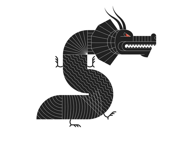 Astratto Geometrico Cinese Drago Zodiaco Simbolo Nero Con Motivo Lineare — Vettoriale Stock