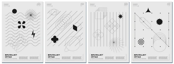 流行的抽象野蛮海报集黑色几何形状的单色背景 现代野蛮人风格的最小的印刷品设计与简单的图形元素 Brutal Y2K打印矢量模板 — 图库矢量图片