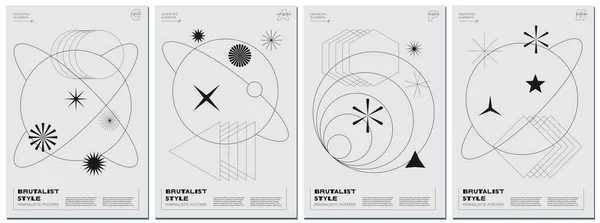 추상적 포스터에는 기하학적 선형의 행성들 모노크롬 모양들이 현대의 스타일은 그래픽 — 스톡 벡터