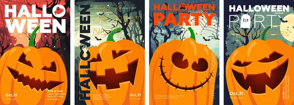 Feliz Cartel Halloween Cartel Vertical Calabaza Aterradora Portada Arte Espeluznante — Archivo Imágenes Vectoriales