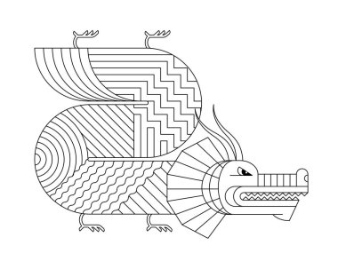 Sanat doğrusal desenli soyut geometrik Çin ejderhası burcu sembolü. Asya kutsal grafik stili modern şekil, iyilik ve gücün efsanevi hayvan tasarımı. Geleneksel Japon yılanı. Eps