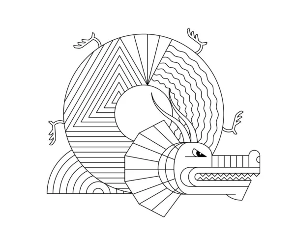 Símbolo Zodíaco Dragón Chino Geométrico Abstracto Con Patrón Lineal Estilo — Vector de stock
