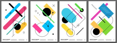 Soyut gaddarlık afişi. Memphis geometrik şekiller pankartı. Modern barbarlık stili, basit grafik elementlerin baskısı. Acımasız moda y2k plaket düzeni. Klasik postmodern tasarım karşıtı sanat kapağı