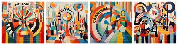 Karneval Och Funfair Kreativ Retro Konst Fyrkantig Banner Som Festival — Stock vektor