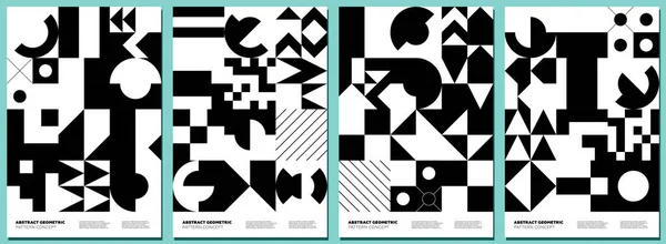 Abstract Geometrische Bauhaus Stijl Vormen Collage Poster Set Memphis Elementen — Stockvector