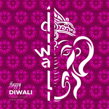 Hint bayramı mutlu Diwali kare kartı. Deepavali Hindistan ışık pankartı festivali. Çiçek desenli arka planda tanrı fili Ganesha. Geleneksel Hindu tebrik kartı. Tasarım vektörü