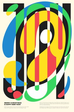 Mutlu Noeller ve Mutlu Noeller Noel partisi soyut grafik Bauhaus posteri. Minimalist gaddarlık kış festivali olay baskısı. Retro tarzı kutlama pankartı. Modern y2k sanatı bayrak taşıyor